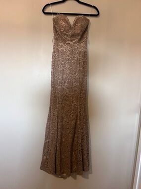 Le Chateau Taupe Maxi Lace Gala Dress Gown Wedding NWT